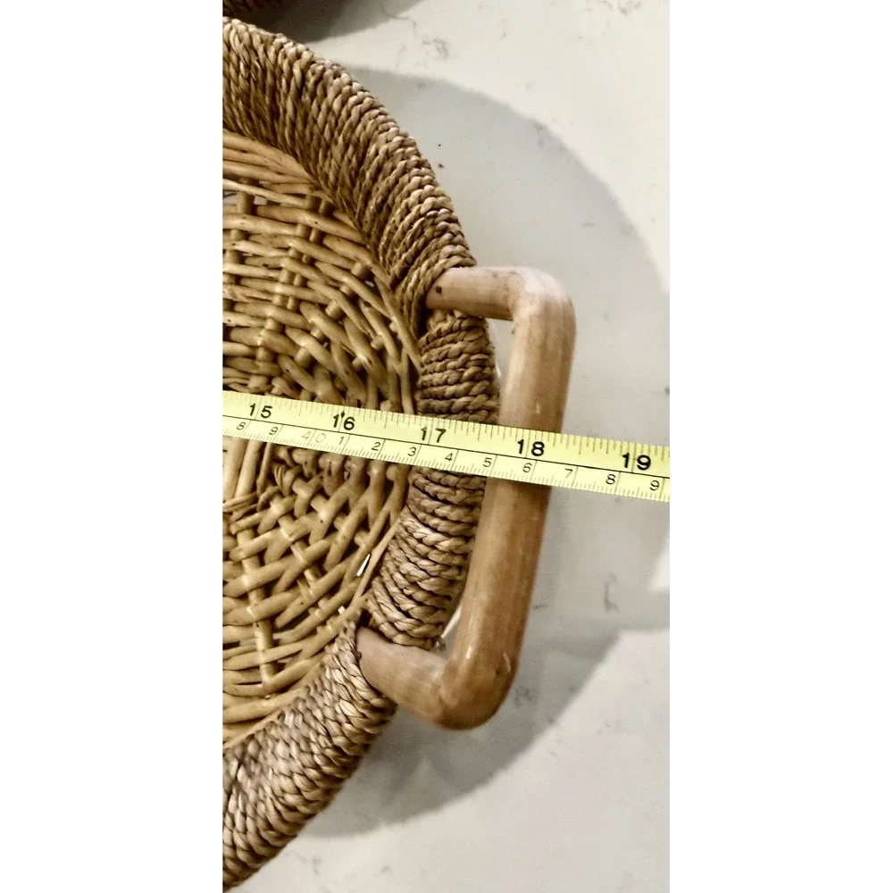 Set of 2 Woven Wicker Rattan Oval Serving Trays with Handles Natural Nesting